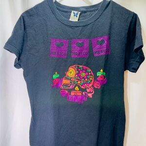 Black and Purple Long Sleeve Tee with Vibrant Graphic